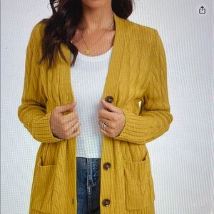 Women's Mustard Cable Knit Cardigan